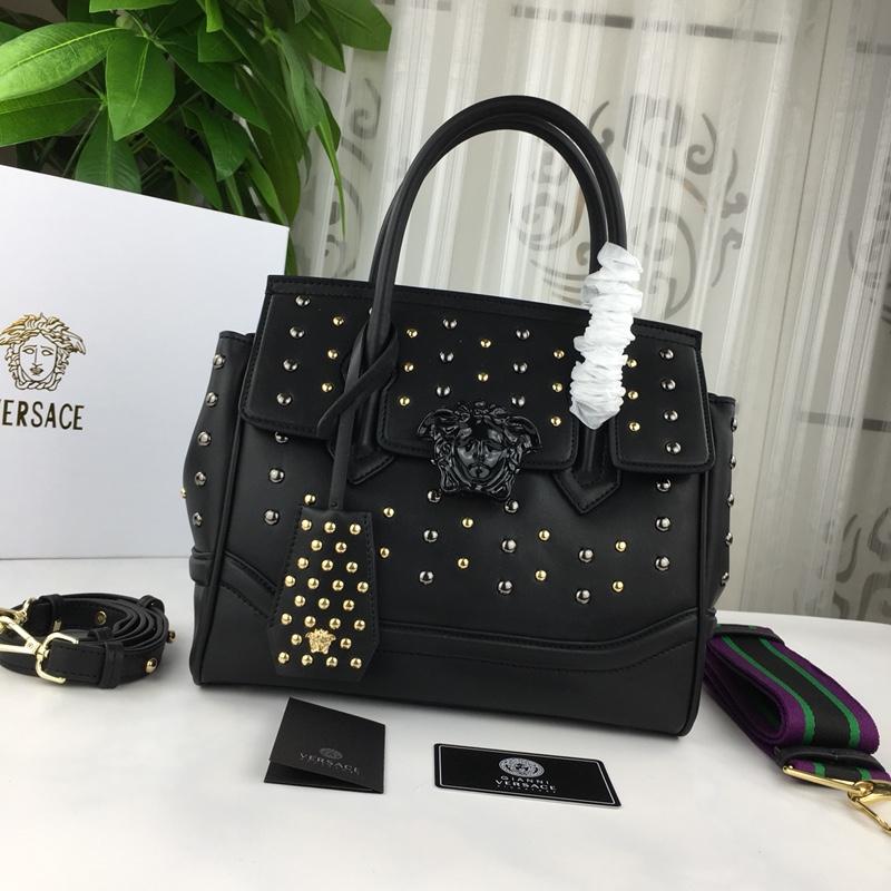 Versace Chain Handbags DBFF452 full skin rivet black